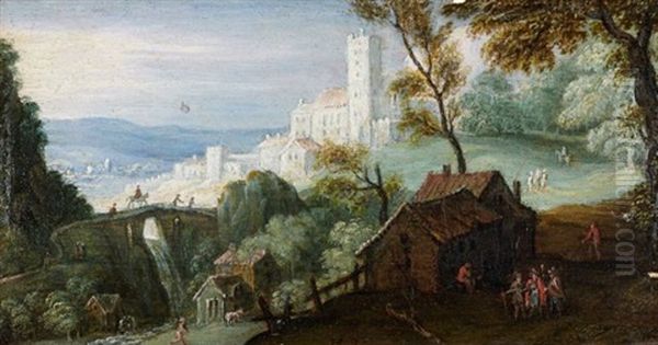 Paysage A La Riviere Anime De Personnages Oil Painting by Marten Ryckaert