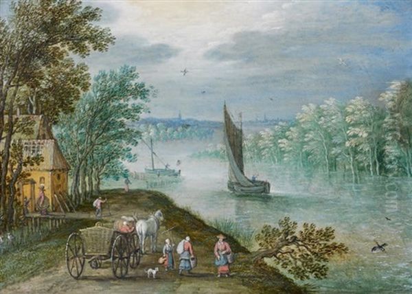 Charette En Bordure De Canal Oil Painting by Marten Ryckaert