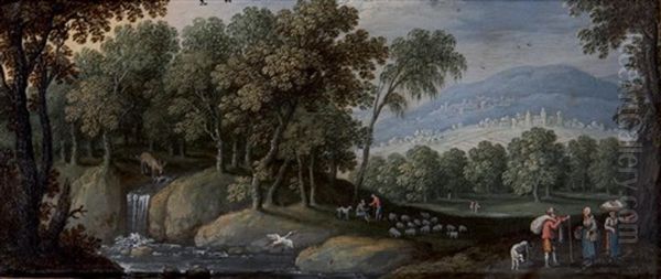 Paysage De Cascades Avec Une Scene Pastorale Dans Des Collines Oil Painting by Marten Ryckaert