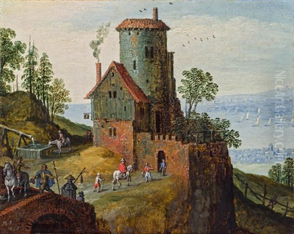 Reisende Bei Der Burgschenke Oil Painting by Marten Ryckaert