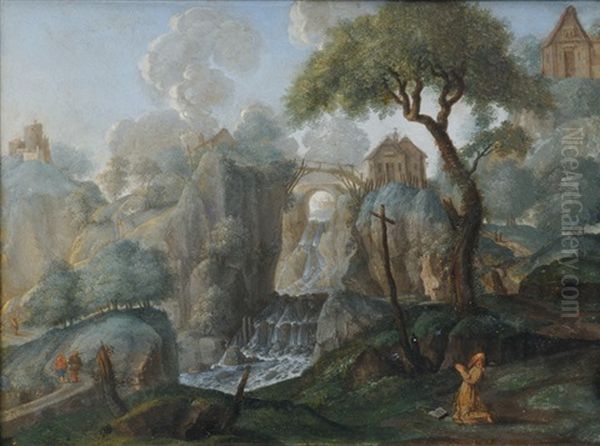 Hermit In Rocky Landscape Oil Painting by Marten Ryckaert