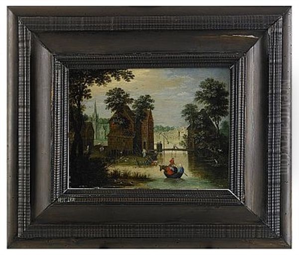 Flodlandskap Med Flykten Till Egypten Oil Painting by Marten Ryckaert