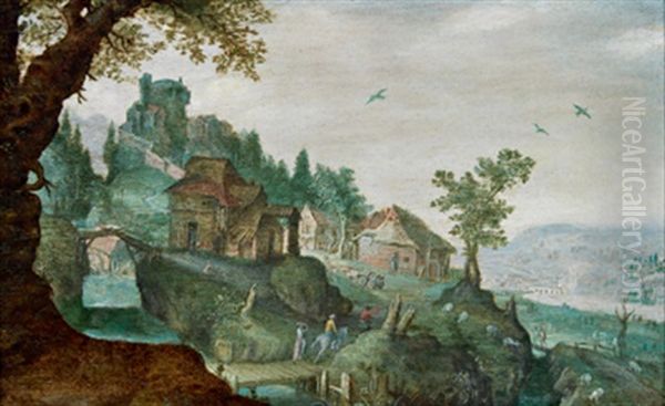 Blick In Eine Weite Landschaft Mit Reisenden Oil Painting by Marten Ryckaert