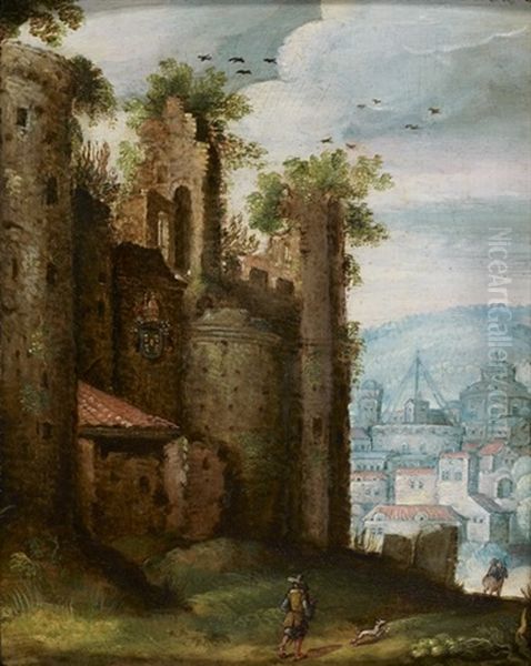 Vue Fantaisiste De Rome Et Des Armes Papales Oil Painting by Marten Ryckaert