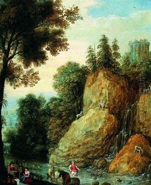 Paysage Rocheux Avec Des Pecheurs Oil Painting by Marten Ryckaert