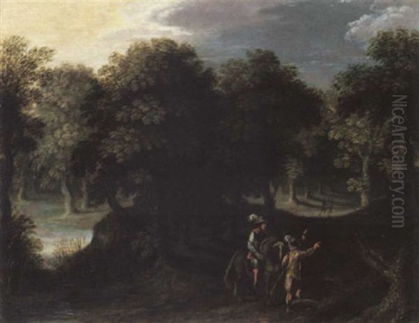 A Wooded Landscape With Travellers On A Track Oil Painting by Marten Ryckaert