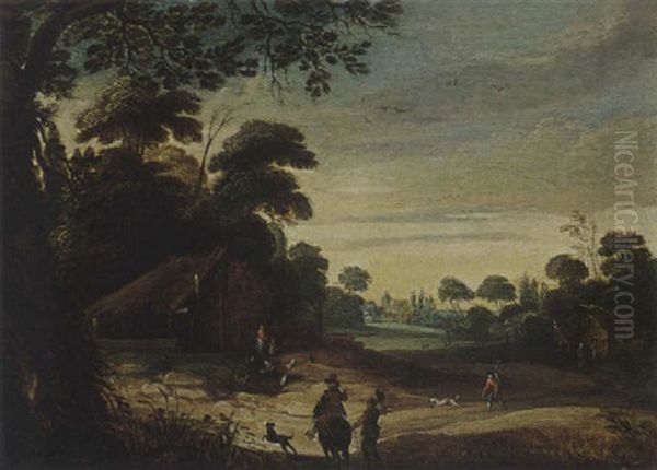 A Wooded Landscape With A Horseman In The Foreground And A Farm In The Background Oil Painting by Marten Ryckaert