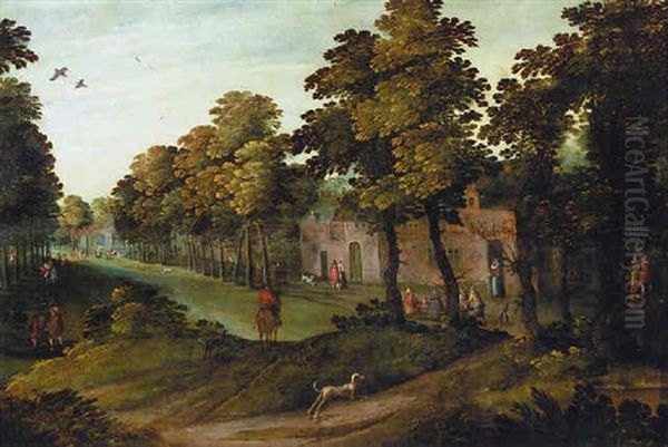 Travellers And Peasants In A Village Street Oil Painting by Marten Ryckaert