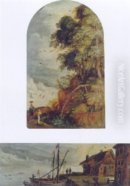 Travellers On A Path By A Waterfall Oil Painting by Marten Ryckaert