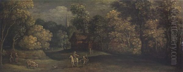 Landscape With A Cavalier And Peasants Oil Painting by Marten Ryckaert