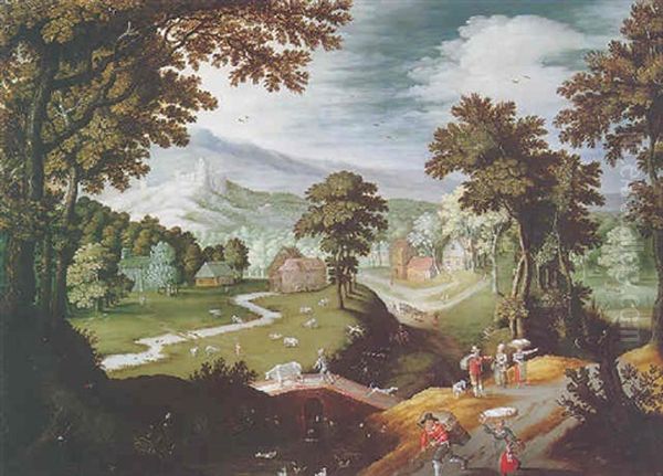 Paysage Vallonne De La Campagne Flamande Anime De Bergers Oil Painting by Marten Ryckaert