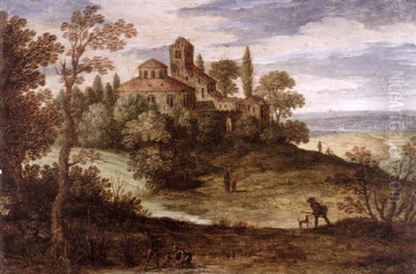 An Italianate Landscape With A Fisherman And His Family Oil Painting by Marten Ryckaert