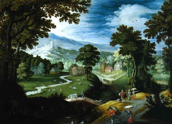 Paysage Vallonne De La Campagne Flamande Anime De Bergers Oil Painting by Marten Ryckaert