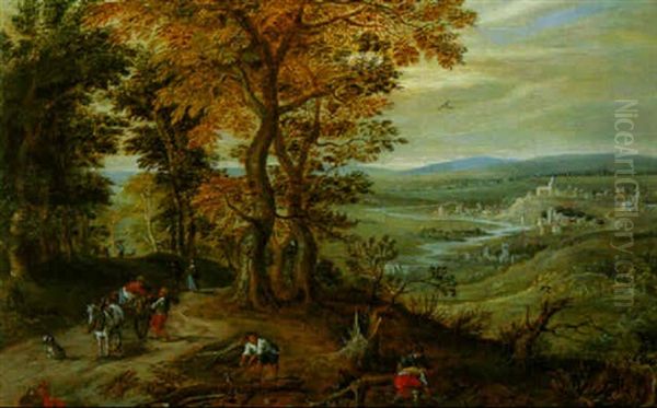 Villageois Affaires Sur Fond De Paysage Oil Painting by Marten Ryckaert