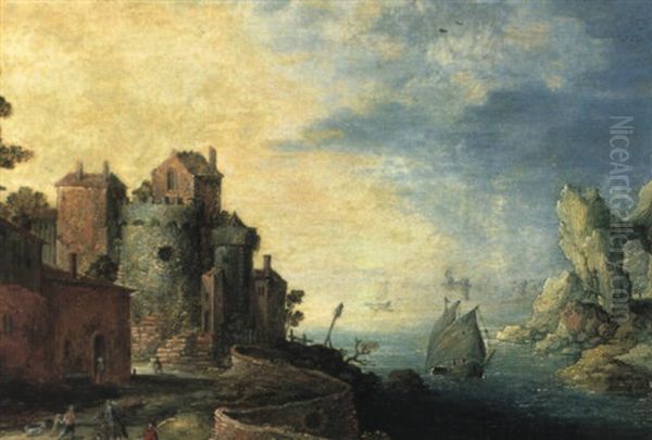 Kustenlandschaft Mit Einer Befestigten Stadt Oil Painting by Marten Ryckaert