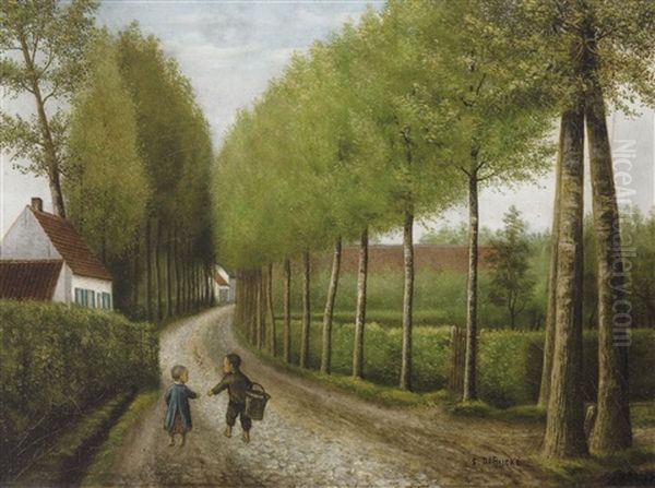 Two Children, Molendreef Deurle Oil Painting by Serafien de Rycke