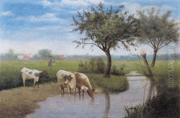 Koeien In De Weide Oil Painting by Serafien de Rycke