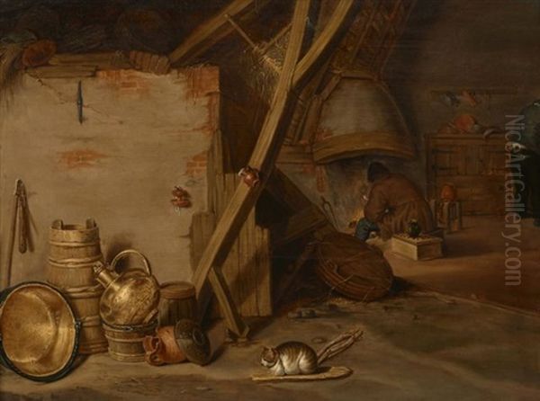 Interieur Rustique Aux Cuivres Oil Painting by Franz (Francois) Ryckhals