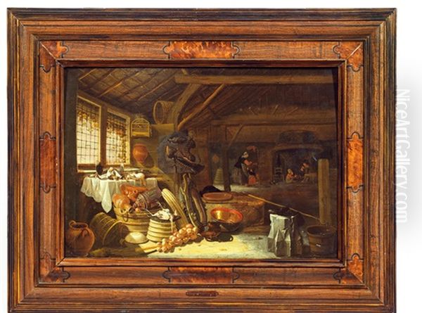 Interieur De Cuisine Oil Painting by Franz (Francois) Ryckhals