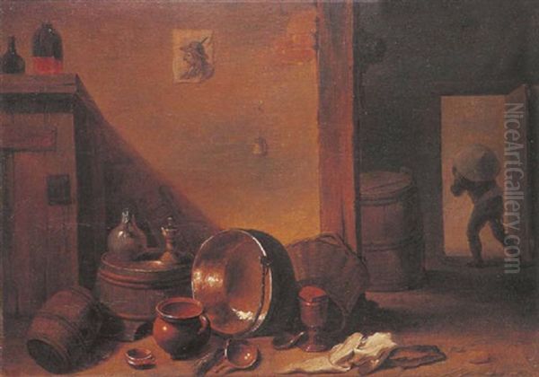 Scene D'interieur Paysan Avec Des Pieces De Cuivre Oil Painting by Franz (Francois) Ryckhals