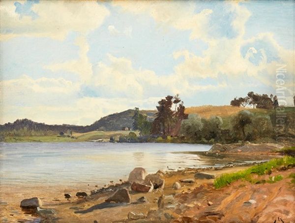 Strandlandskap Fran Tenhultasjon, Smaland Oil Painting by Gustaf Rydberg