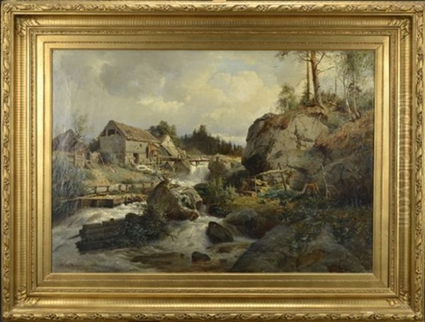 Svenskt Vattenfall Oil Painting by Gustaf Rydberg