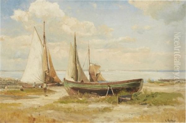 Strandparti Med Fiskebatar, Studie Fran Hven Oil Painting by Gustaf Rydberg