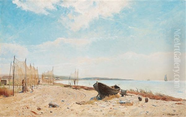 Raa Fiskelage (raa Fishing Village, Skane) Oil Painting by Gustaf Rydberg