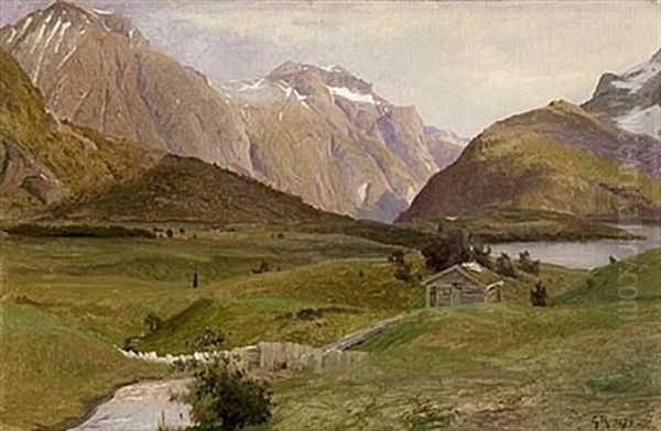 Bergslandskap Med Fjallback Oil Painting by Gustaf Rydberg