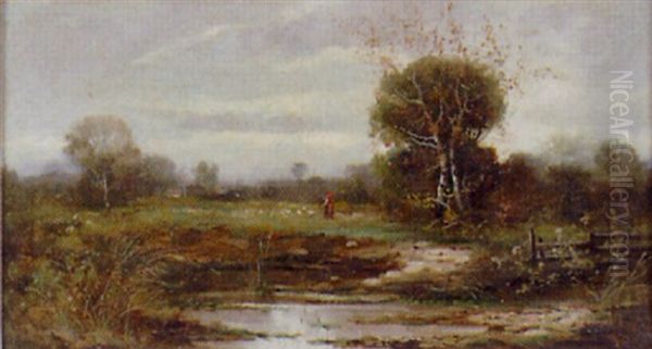 A Woman And Geese In A River Landscape Oil Painting by Gustaf Rydberg