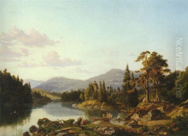 Insjolandskap Oil Painting by Gustaf Rydberg