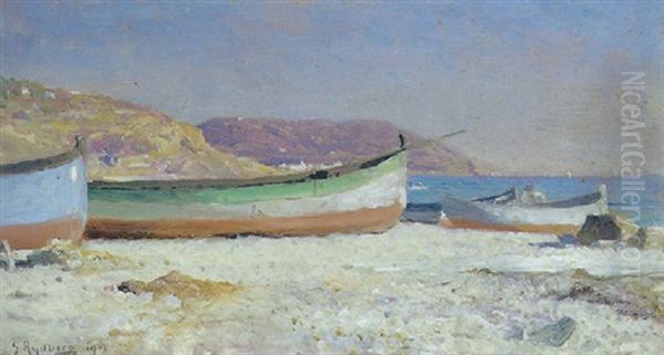 Bade Pa Stranden Ved Bordighera Oil Painting by Gustaf Rydberg