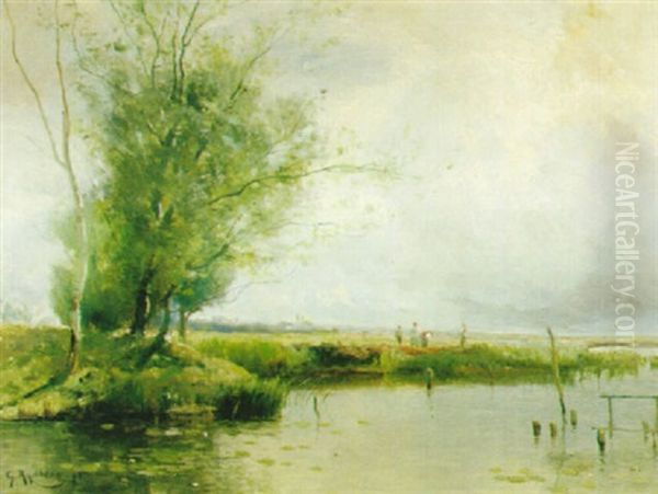 Landskap Med Vattendrag Oil Painting by Gustaf Rydberg