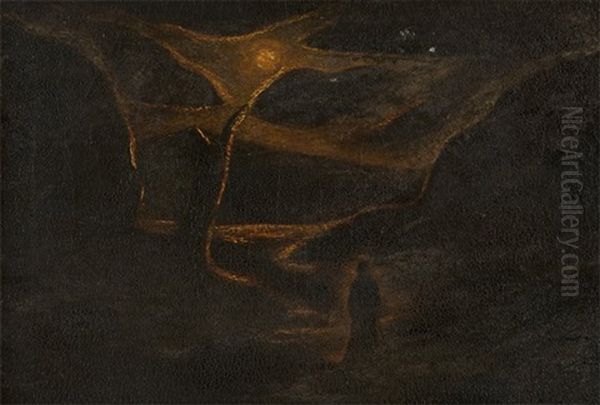 Figure In A Surrealist Landscape Oil Painting by Albert Pinkham Ryder