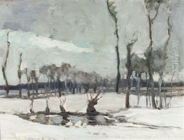 Winter Landscape With Pond Oil Painting by Chauncey Foster Ryder