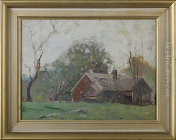 Red Farmhouse And Barn In A Landscape Oil Painting by Chauncey Foster Ryder