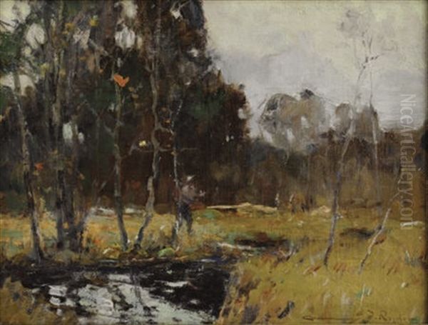 Fisherman In A Stream Oil Painting by Chauncey Foster Ryder