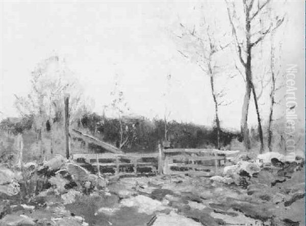 Spring Landscape With Fence Oil Painting by Chauncey Foster Ryder