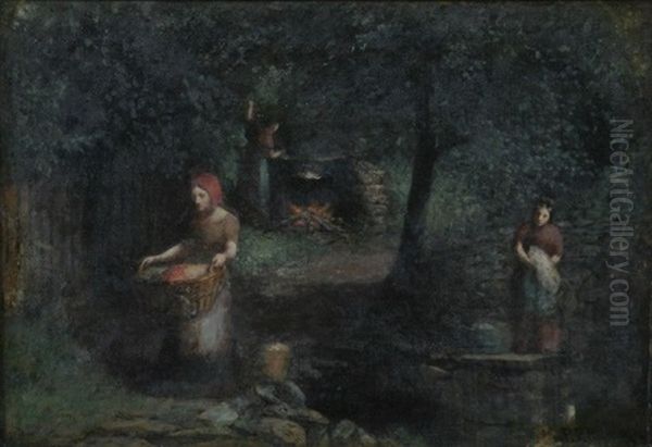 Untitled Scene (washerwomen) Oil Painting by Platt Powell Ryder