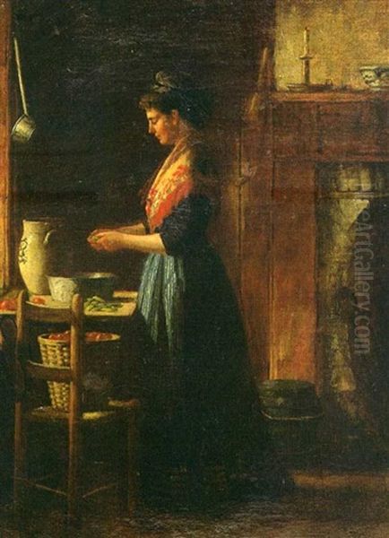 A Woman Shelling Peas Oil Painting by Platt Powell Ryder