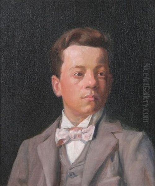 Portrait Of A Man With Pink Bowtie by Robert Knight Ryland