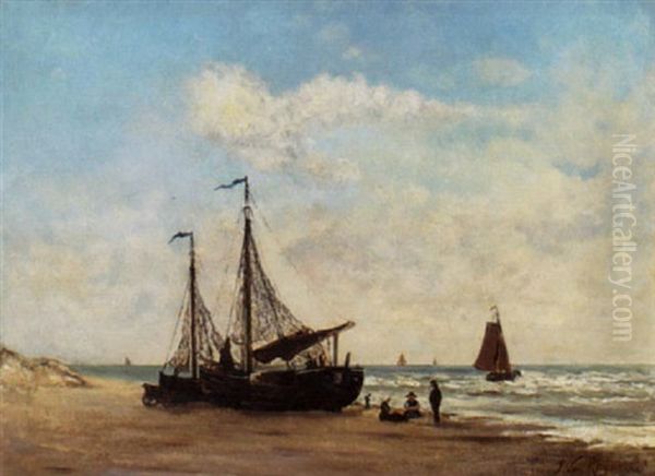 Bomschuiten On The Beach Oil Painting by Jan van Rynen