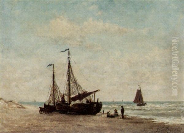 Bomschuiten On The Beach Oil Painting by Jan van Rynen