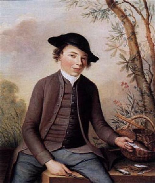 Young Man Seated On A Brick Wall, Cleaning Fresh-water Fish Oil Painting by Nicolaes Rynenburg