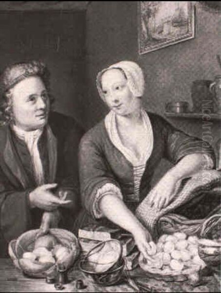 Couple Sorting Eggs In An Interior Oil Painting by Nicolaes Rynenburg