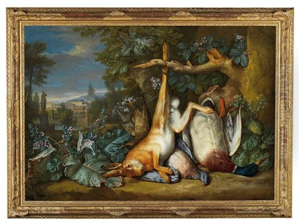 Still Life With A Hare, A Duck And A Pigeon Oil Painting by Peter (Pieter Andreas) Rysbrack