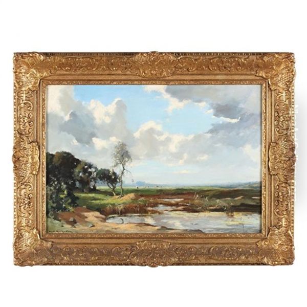 Polder Landscape Oil Painting by Peter (Pieter Andreas) Rysbrack