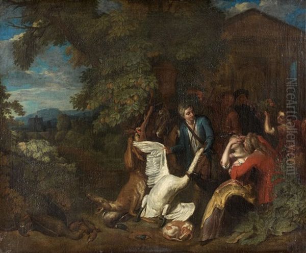 Le Retour De La Chasse Et Personnages Au Pied D'une Statue (pair) Oil Painting by Peter (Pieter Andreas) Rysbrack