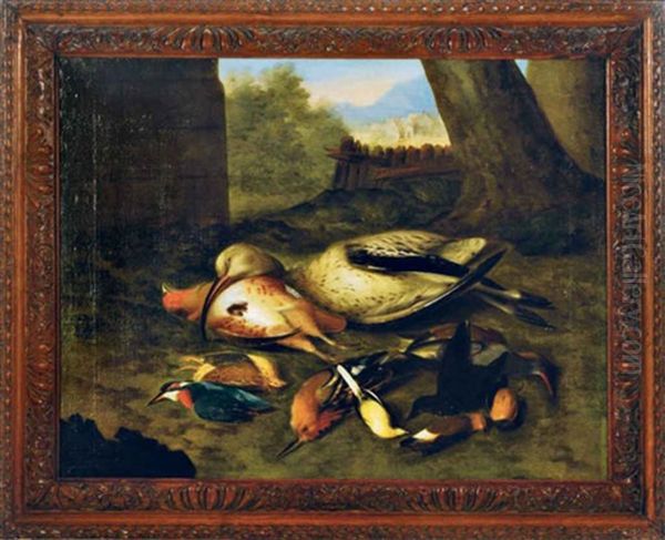 The Hunted Birds On A Forest Floor Oil Painting by Peter (Pieter Andreas) Rysbrack