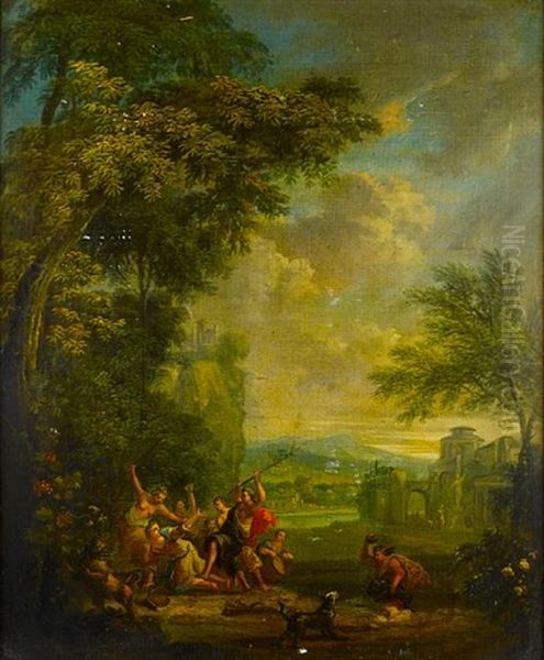 Orpheus Attacked By The Maenads (+ Eurydice Killed By A Snake; Pair) Oil Painting by Peter (Pieter Andreas) Rysbrack